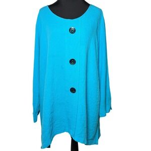 Ali Miles L Turquoise Textured Tunic Blouse Top Lagenlook Artsy Boho